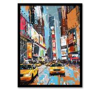 Artery8 Taxi on Broadway New York City Painting Living Room Artwork Framed Wall Art Print 18X24 Inch