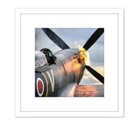 Artery8 Taylor Military UK Spitfire TE311 Fighter Plane Photo 8X8 Inch Square Wooden Framed Wall Art Print Picture with Mount in White Artery8 White