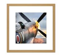 Artery8 Taylor Military UK Spitfire TE311 Fighter Plane Photo 8X8 Inch Square Wooden Framed Wall Art Print Picture with Mount in Light Oak Artery8 Light Oak