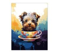 Artery8 Tea Cup Yorkshire Terrier Dog Lover Gift Pet Portrait Blue Purple Orange Artwork Painting Large Wall Art Poster Print Thick Paper 18X24 Inch