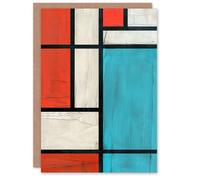 Artery8 Teal Coral Abstract Composition Artwork Geometric Greeting Birthday Card Him Her All Blank