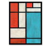 Artery8 Teal Coral Abstract Composition Artwork Geometric Living Room Artwork Framed Wall Art Print A4