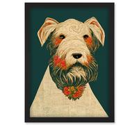 Teal Orange Scottie Dog Flowers William Morris Style Dog Artwork Framed Wall Art Print A4 Artery8 Black One Size