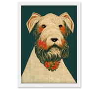 Teal Orange Scottie Dog Flowers William Morris Style Dog Artwork Framed Wall Art Print A4 Artery8 White One Size