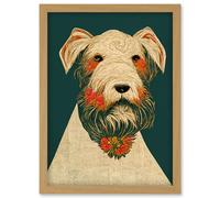 Teal Orange Scottie Dog Flowers William Morris Style Dog Artwork Framed Wall Art Print A4 Artery8 Light Oak One Size