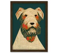 Teal Orange Scottie Dog Flowers William Morris Style Dog Artwork Framed Wall Art Print A4 Artery8 Brown One Size