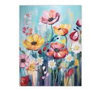 Teal Pink Yellow Flowers Elegant Watercolour Artwork Wildflower Meadow Extra Large XL Unframed Wall Art Poster Print Artery8 Multi W24 inch x H32 inch