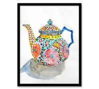 Artery8 Teapot Colourful Patterns Watercolour Folk Art Framed Art Print | Size: A4 Artery8 Multicolor A4