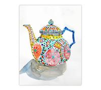 Artery8 Teapot Colourful Patterns Watercolour Folk Art Kitchen Large Wall Art Poster Print Thick Paper 18X24 Inch