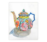 Artery8 Teapot Colourful Patterns Watercolour Folk Art Kitchen Extra Large XL Wall Art Poster Print