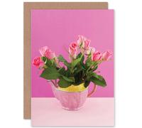 Artery8 Teapot Full of Roses Greetings Card in Pink Artery8 Pink