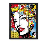 Artery8 Teen Girl Comic Book Style Vibrant Patterns Abstract Triptych Portrait Bedroom Artwork Framed Wall Art Print 18X24 Inch