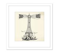 Artery8 Temperance Movement Alcohol Warning Lighthouse Ad 8X8 Inch Square Wooden Framed Wall Art Print Picture with Mount in White Artery8 White