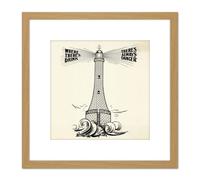 Artery8 Temperance Movement Alcohol Warning Lighthouse Ad 8X8 Inch Square Wooden Framed Wall Art Print Picture with Mount in Light Oak Artery8 Light Oak