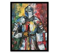 Artery8 Templar Knight Medieval Armor Sword Painting Living Room Artwork Framed Wall Art Print 18X24 Inch