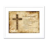 Artery8 Ten 10 Commandments Christianity Religion Cross Religious Quote Christian Typography Artwork Framed Wall Art Print 12X16 Inch in White Artery8 White