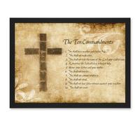 Artery8 Ten 10 Commandments Cross Christian Quote A4 Artwork Framed Wall Art Print in Black Artery8 Black