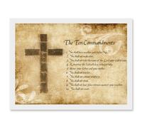 Ten 10 Commandments Cross Christian Quote A4 Artwork Framed Wall Art Print Artery8 White One Size