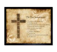 Artery8 Ten 10 Commandments Cross Christian Religious Quote Framed Art Print in Beige | Size: W12" x H16" Artery8 Beige W12" x H16"