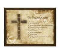 Ten 10 Commandments Cross Christian Religious Quote Typography A4 Artwork Framed Wall Art Print Artery8 Brown One Size