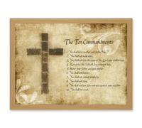 Ten 10 Commandments Cross Christian Religious Quote Typography A4 Artwork Framed Wall Art Print Artery8 Light Oak One Size