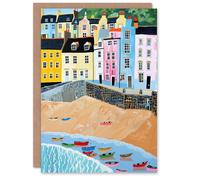 Artery8 Tenby Beach Harbour Colourful Coastal Townscape Birthday Art Card Artery8 Multicolor