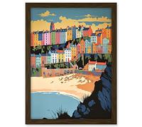 Artery8 Tenby Castle Beach Coastal Town Summer in Wales Artwork Framed A3 Wall Art Print