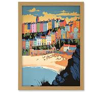 Artery8 Tenby Castle Beach Coastal Town Summer in Wales Artwork Framed A3 Wall Art Print