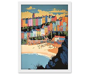 Artery8 Tenby Castle Beach Coastal Town Summer in Wales Artwork Framed A3 Wall Art Print