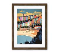 Artery8 Tenby Castle Beach Coastal Town Summer in Wales Artwork Framed Wall Art Print 18X24 Inch