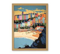 Artery8 Tenby Castle Beach Coastal Town Summer in Wales Artwork Framed Wall Art Print 18X24 Inch