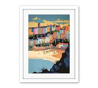 Artery8 Tenby Castle Beach Coastal Town Summer in Wales Artwork Framed Wall Art Print 18X24 Inch