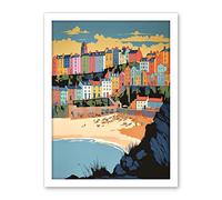 Artery8 Tenby Castle Beach Coastal Town Summer in Wales Artwork Framed Wall Art Print 18X24 Inch