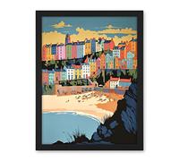 Artery8 Tenby Castle Beach Coastal Town Summer in Wales Artwork Framed Wall Art Print 18X24 Inch