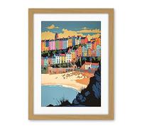 Artery8 Tenby Castle Beach Coastal Town Summer in Wales Artwork Framed Wall Art Print 18X24 Inch