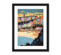 Artery8 Tenby Castle Beach Coastal Town Summer in Wales Artwork Framed Wall Art Print 18X24 Inch