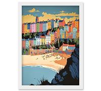 Artery8 Tenby Castle Beach Coastal Town Summer in Wales Artwork Framed Wall Art Print A4