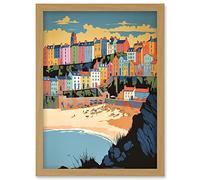 Artery8 Tenby Castle Beach Coastal Town Summer in Wales Artwork Framed Wall Art Print A4