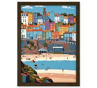 Artery8 Tenby Castle Beach in Wales Colourful Townscape Artwork Framed A3 Wall Art Print