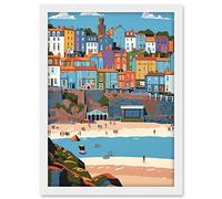 Artery8 Tenby Castle Beach in Wales Colourful Townscape Artwork Framed A3 Wall Art Print