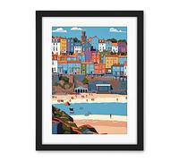 Artery8 Tenby Castle Beach in Wales Colourful Townscape Artwork Framed Wall Art Print 18X24 Inch