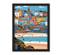 Artery8 Tenby Castle Beach in Wales Colourful Townscape Artwork Framed Wall Art Print 18X24 Inch