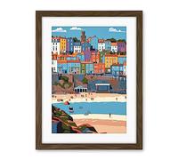 Artery8 Tenby Castle Beach in Wales Colourful Townscape Artwork Framed Wall Art Print 18X24 Inch