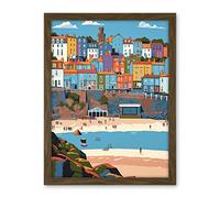 Artery8 Tenby Castle Beach in Wales Colourful Townscape Artwork Framed Wall Art Print 18X24 Inch