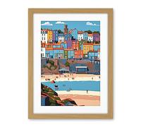 Artery8 Tenby Castle Beach in Wales Colourful Townscape Artwork Framed Wall Art Print 18X24 Inch