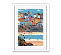 Artery8 Tenby Castle Beach in Wales Colourful Townscape Artwork Framed Wall Art Print 18X24 Inch