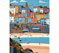 Artery8 Tenby Castle Beach in Wales Colourful Townscape Large Wall Art Poster Print Thick Paper 18X24 Inch