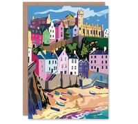 Artery8 Greeting Card Tenby Harbour Beach Coastal Townscape Colourful Blank For All Him Or Her Art Birthday Card