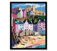 Artery8 Tenby Harbour Beach Coastal Townscape Colourful Framed Art Print | Size: A4 Artery8 Multicolor A4