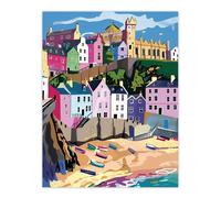 Artery8 Tenby Harbour Beach Coastal Townscape Colourful Living Room Extra Large XL Wall Art Poster Print
